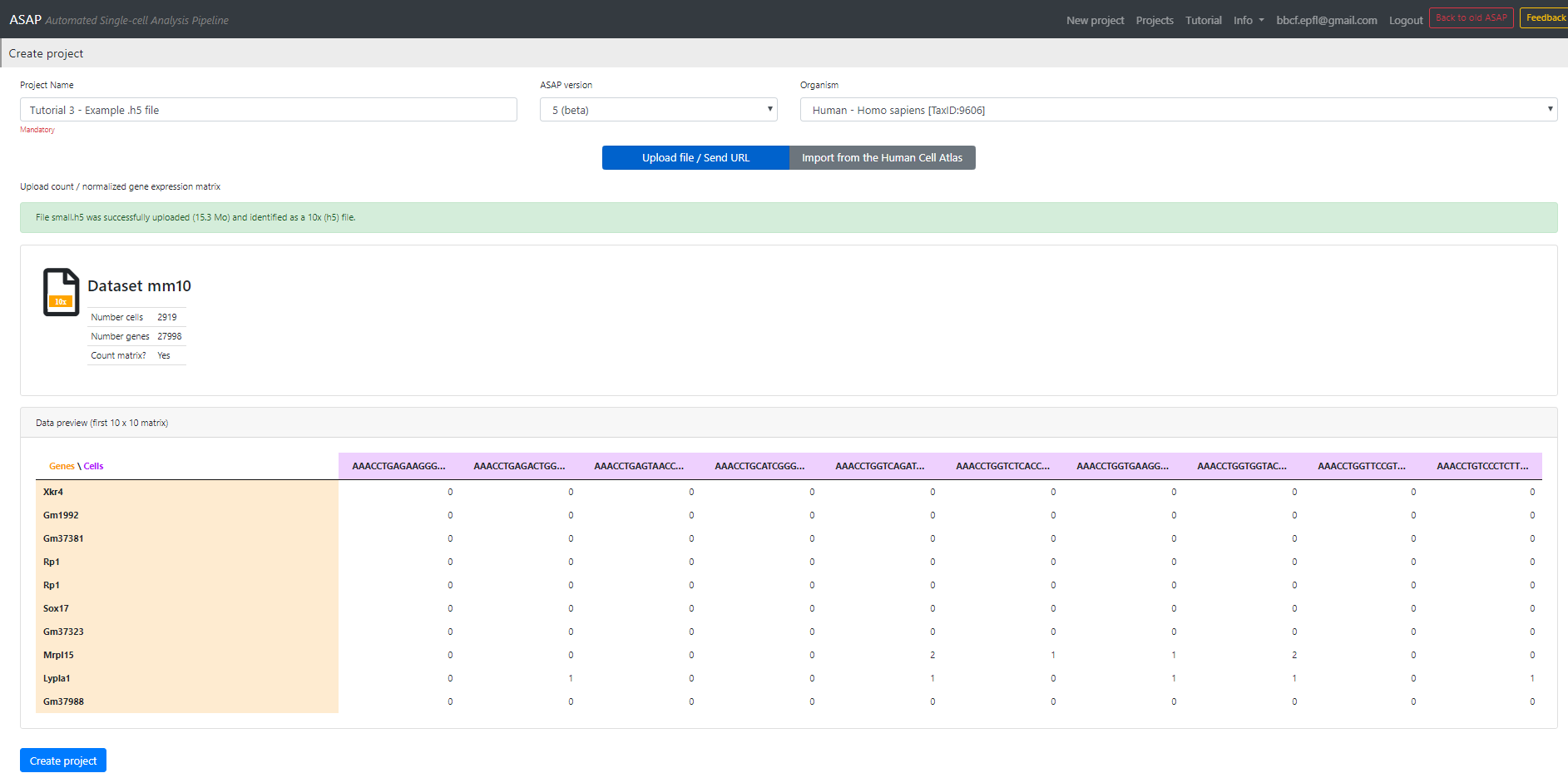 Cell Ranger tutorial screenshot